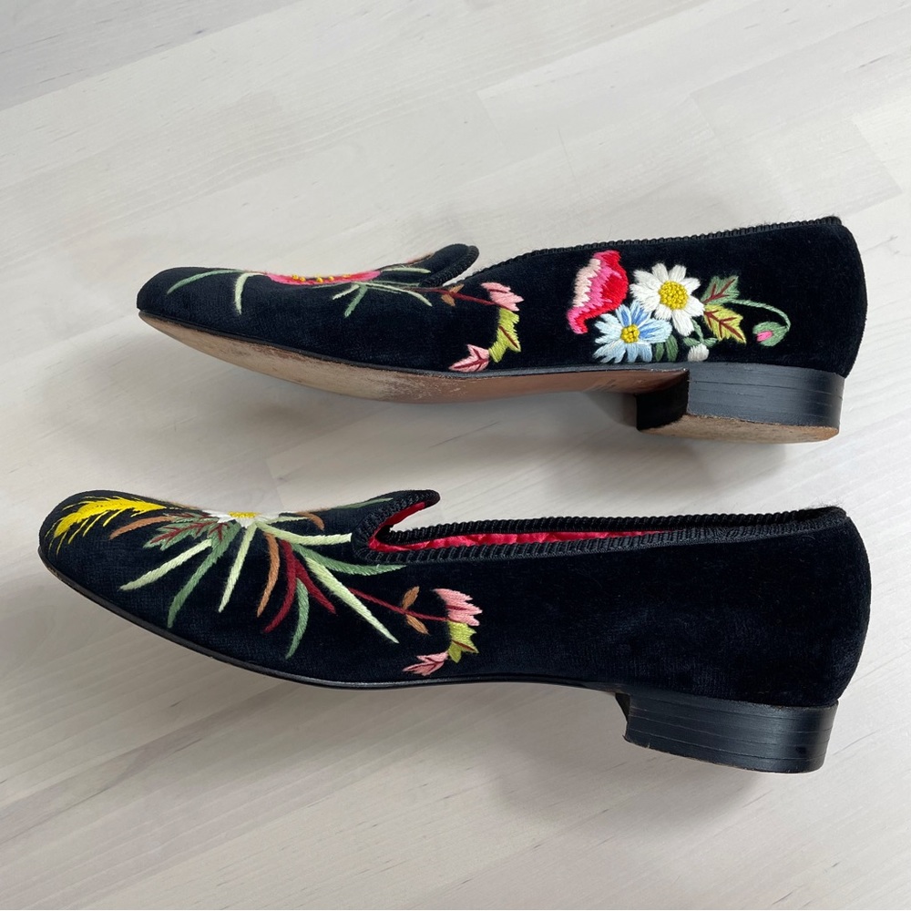 BERK Burlington Arcade London Black Velvet Floral Embroidered Loafer Shoe - Picture 4 of 11